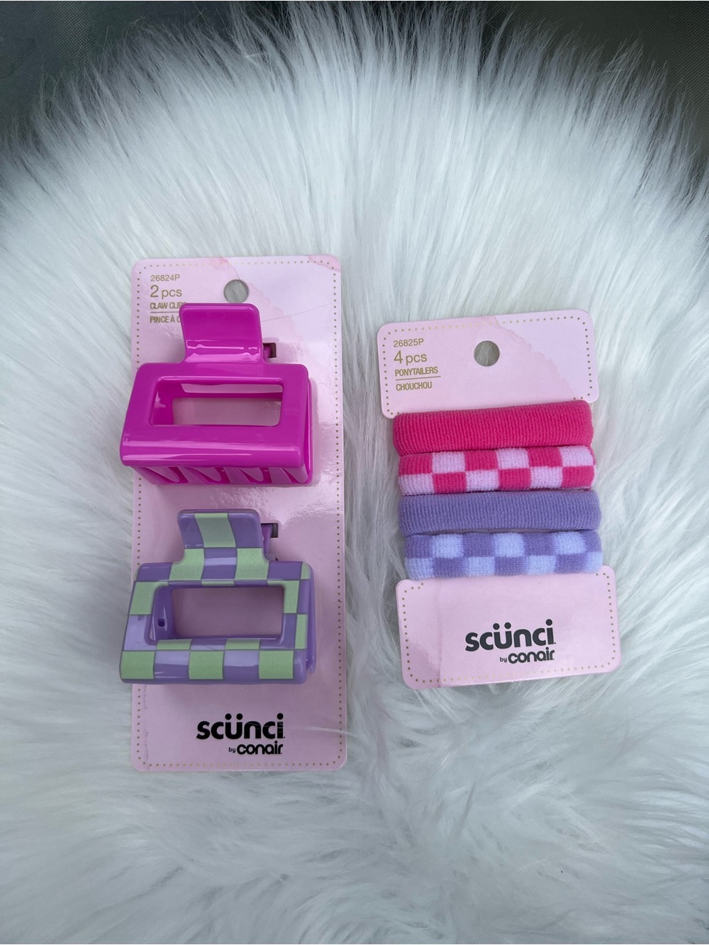 Scünci Pink, Magenta & Lavender Checkerboard Clips and Elastics Set